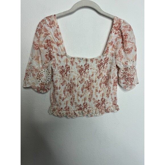 SAYLOR Size XS Janiya Floral Eyelet Crop Top V-Neck Ruffle Smocked Button Front - Picture 6 of 15